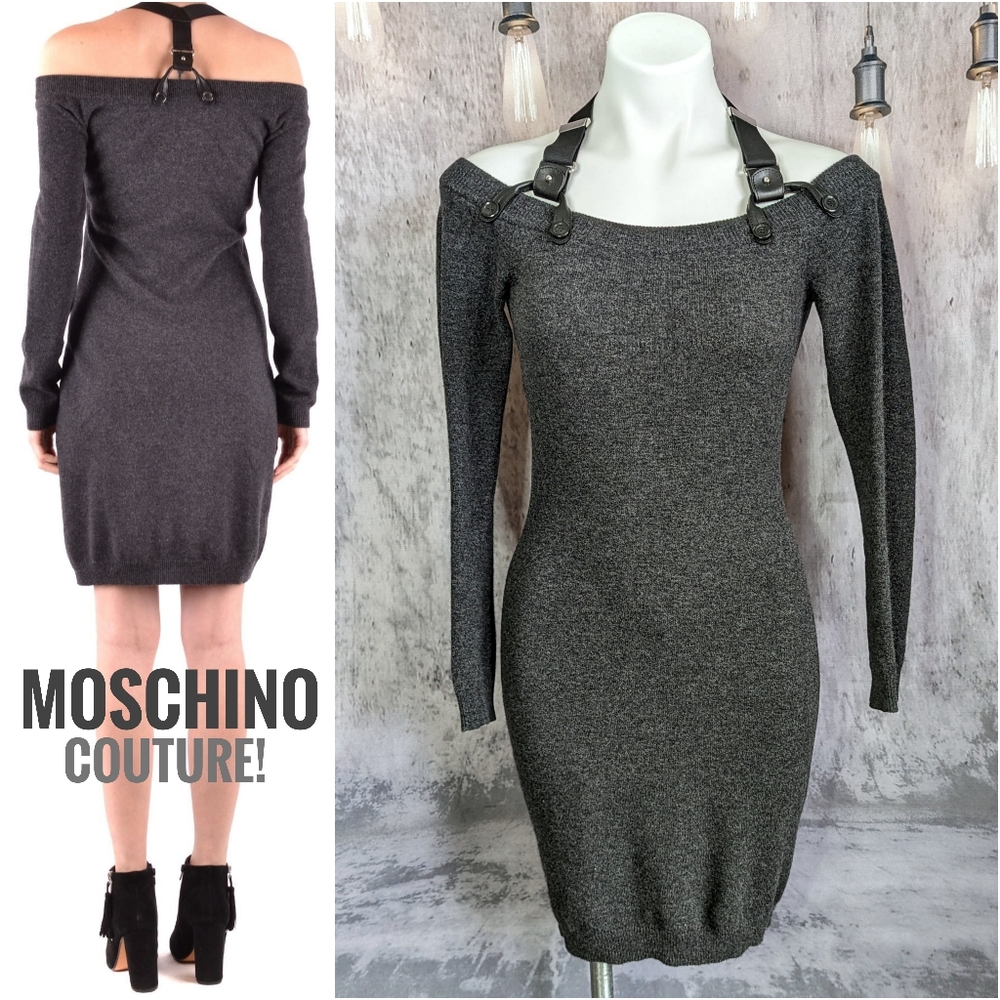 MOSCHINO Couture! Cashmere & wool harness dress, gray, size US 2, I 36